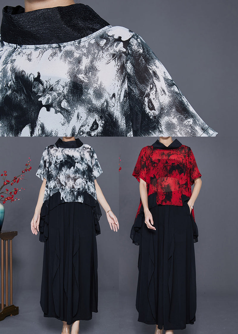 Diy White Tie Dye Low High Design Chiffon Two Pieces Set Summer