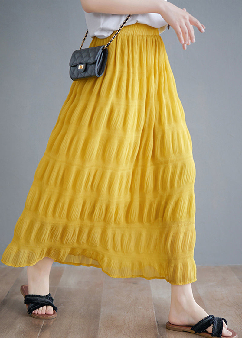 Diy Yellow Elastic Waist Wrinkled Cotton Skirt Summer