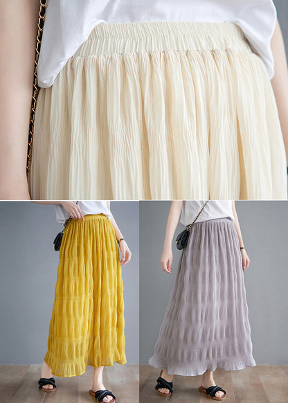 Diy Yellow Elastic Waist Wrinkled Cotton Skirt Summer