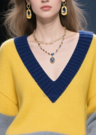 Diy Yellow Oversized Patchwork Sweater Winter