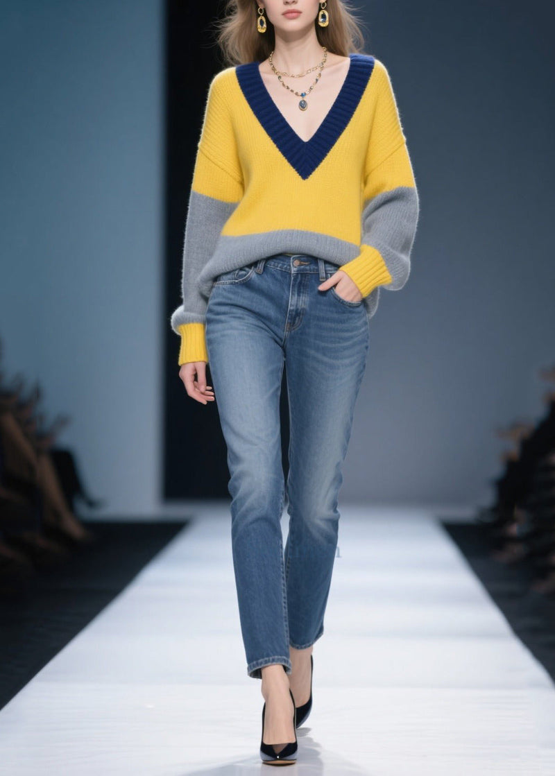 Diy Yellow Oversized Patchwork Sweater Winter