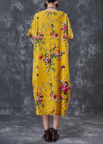 Diy Yellow Oversized Print Cotton Maxi Dresses Summer