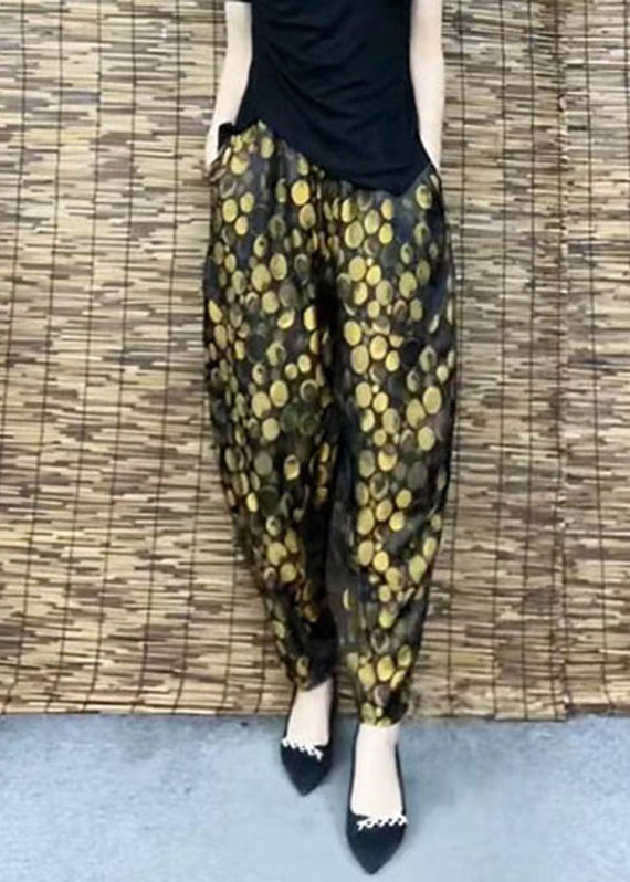 Diy Yellow Pockets Print Elastic Waist Harem Pants Summer