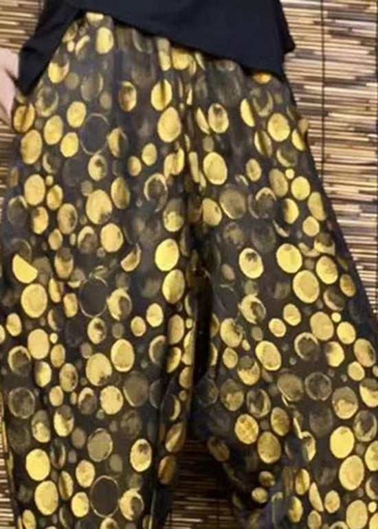 Diy Yellow Pockets Print Elastic Waist Harem Pants Summer