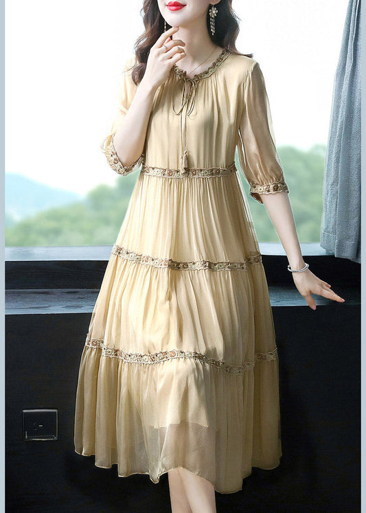 Diy Yellow Ruffled Patchwork Silk Maxi Dresses Summer