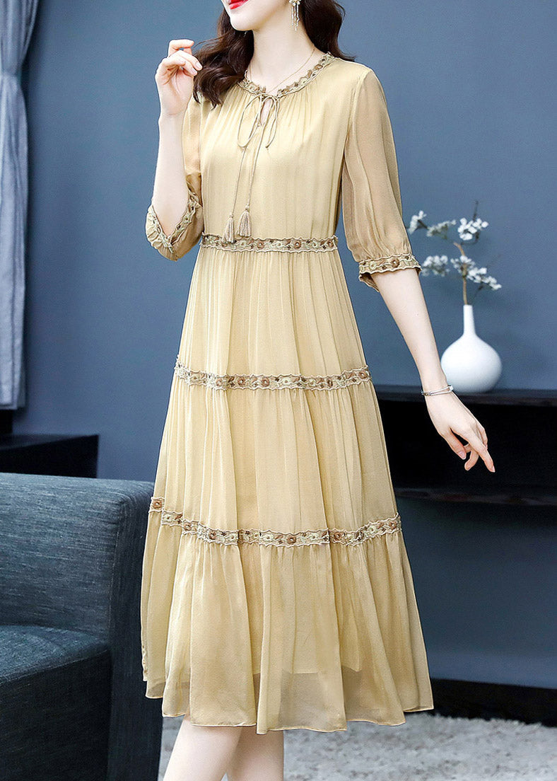 Diy Yellow Ruffled Patchwork Silk Maxi Dresses Summer