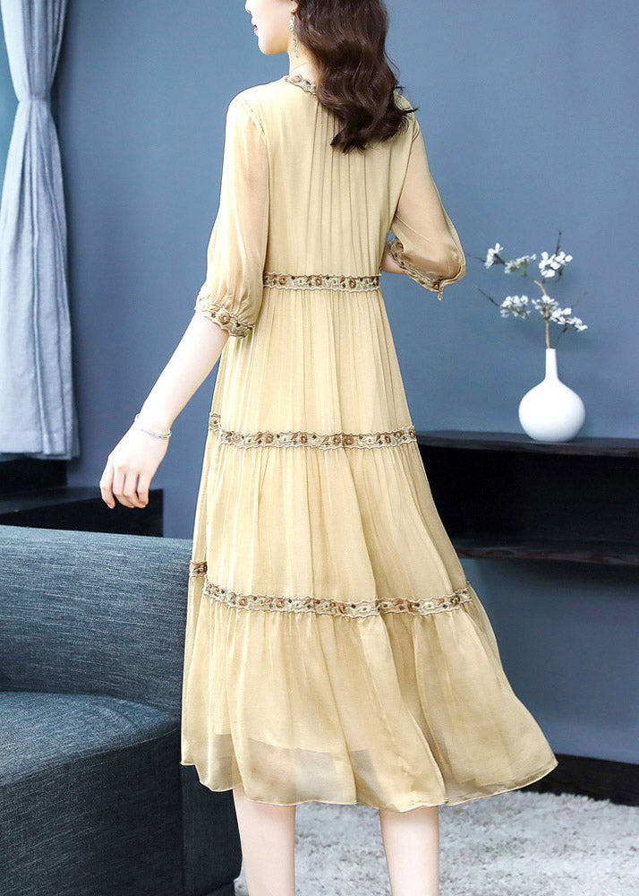 Diy Yellow Ruffled Patchwork Silk Maxi Dresses Summer
