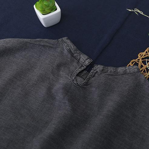 Diy O Neck Sleeveless Cotton Outfit Denim Gray Dress