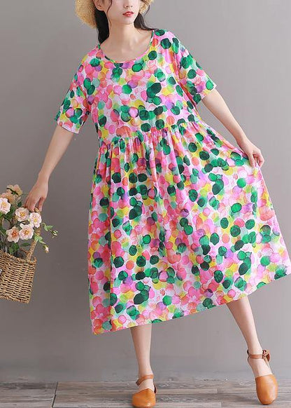 Diy Pink Prints Cotton Clothes Short Sleeve Tunic Summer Dresses