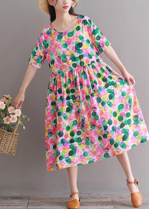 Diy Pink Prints Cotton Clothes Short Sleeve Tunic Summer Dresses