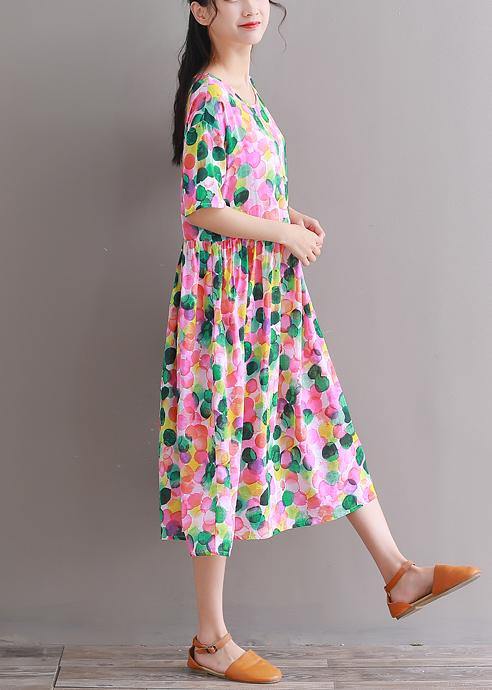 Diy Pink Prints Cotton Clothes Short Sleeve Tunic Summer Dresses