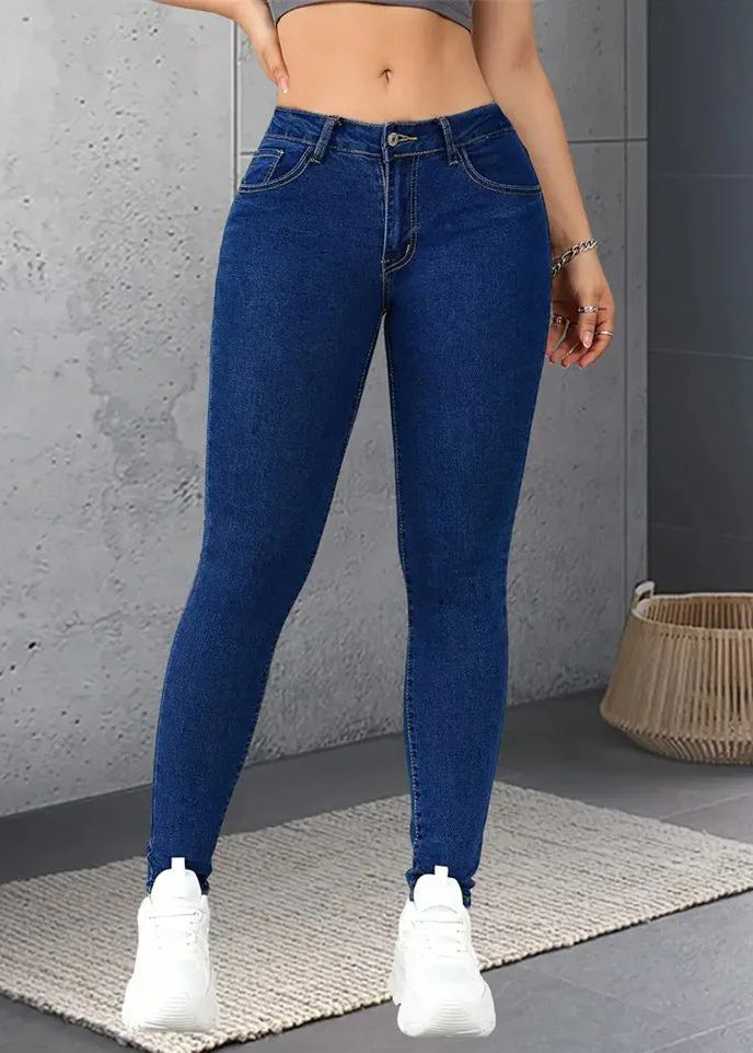 Dark Blue Pockets Button Patchwork Denim Pants