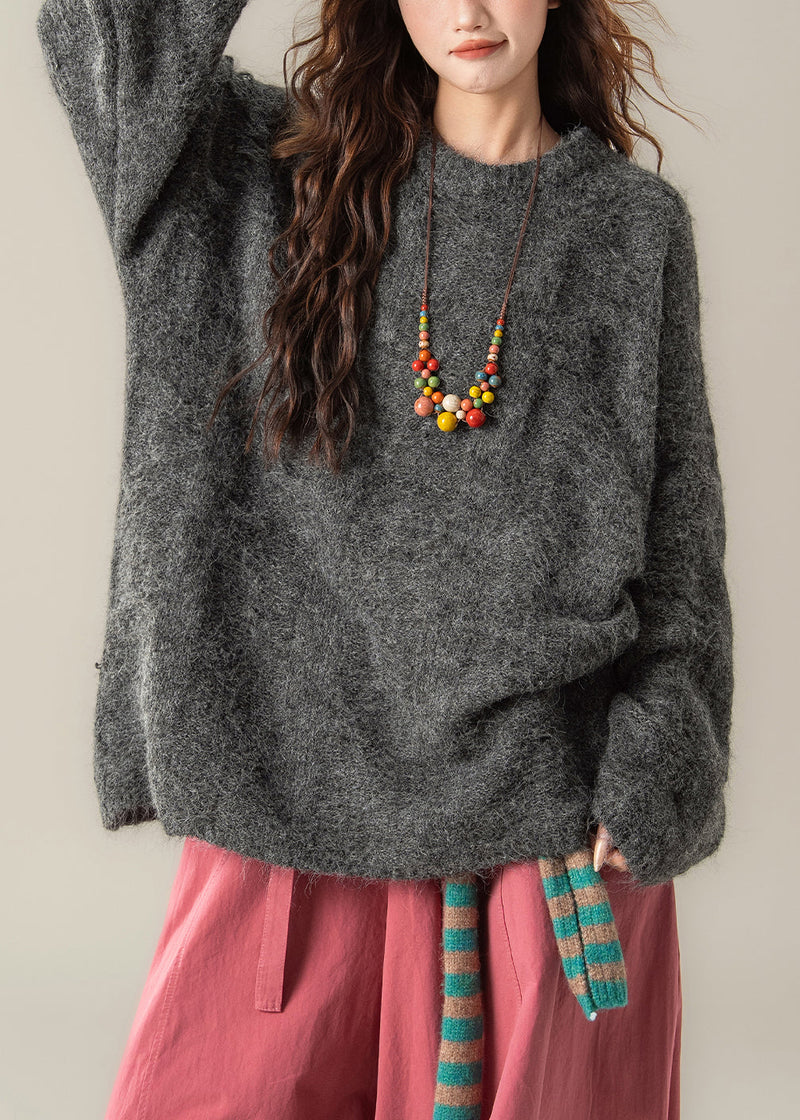Dark Gray Knit Pullover Sweater O Neck