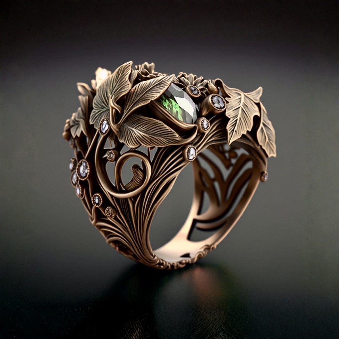 Exotic Bronze Crystal Nature Ring