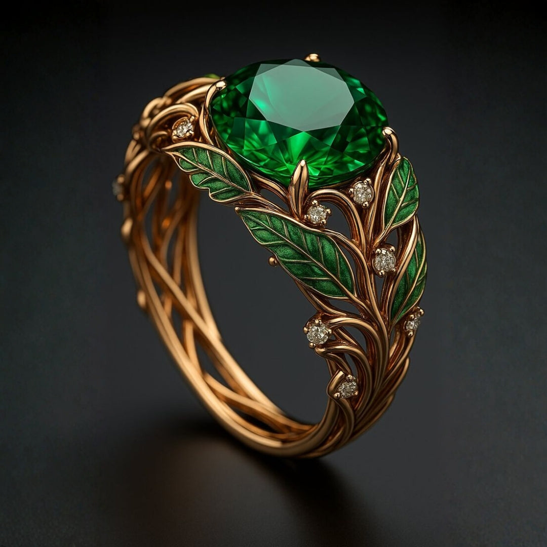Exotic Green Crystal Nature Craft Ring