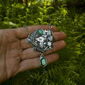 Green Stone Cute Deer Silver Necklace