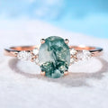 Rounded Moss Agate Zirconia Gold Ring