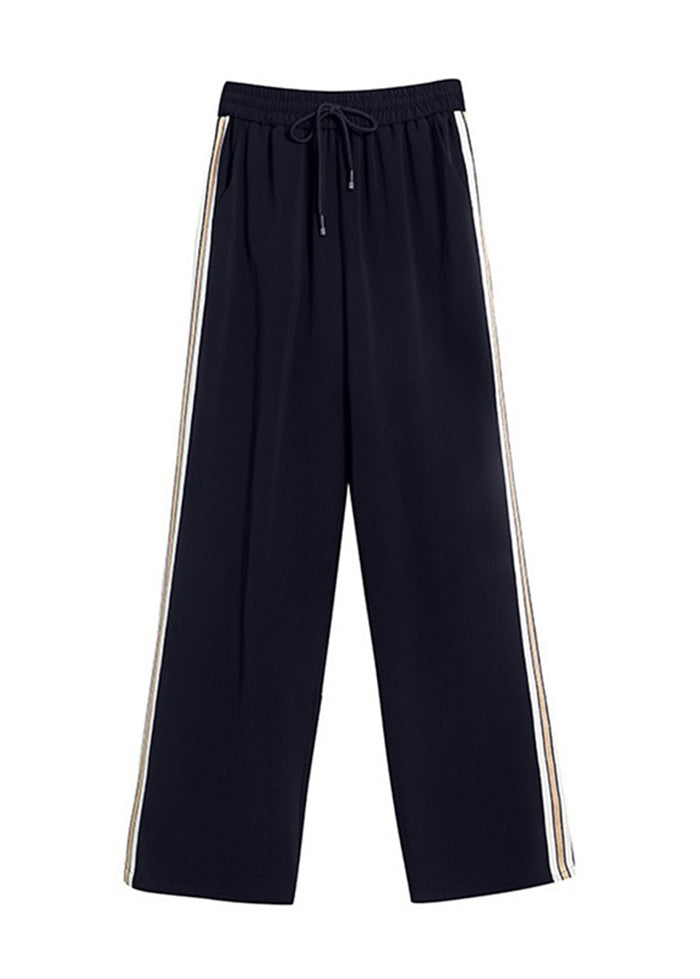 Diy Black Oversized Pockets Striped Spandex Straight Pants Fall
