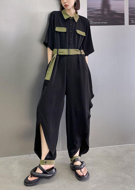 Diy Black Patchwork Button Outfits Rompers Summer