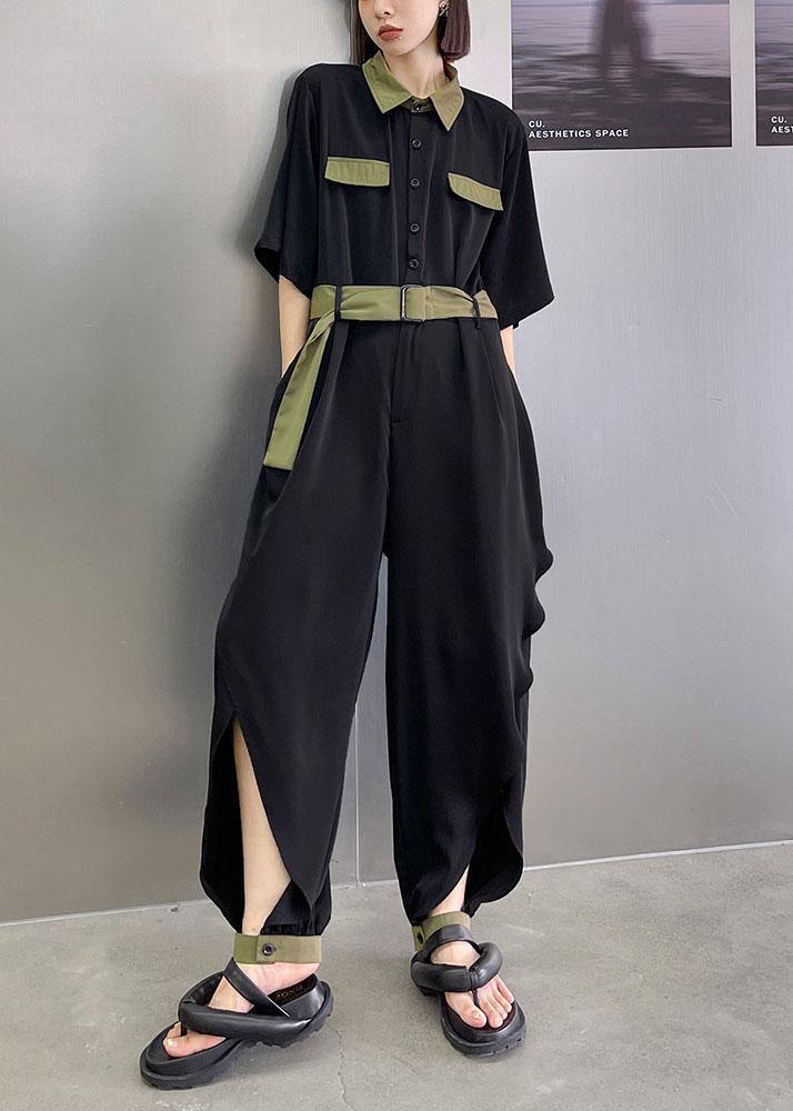 Diy Black Patchwork Button Outfits Rompers Summer