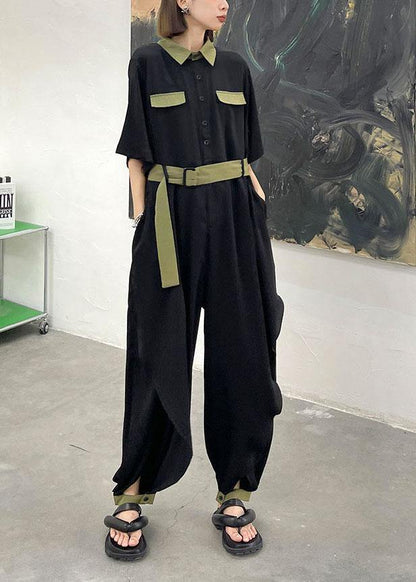 Diy Black Patchwork Button Outfits Rompers Summer