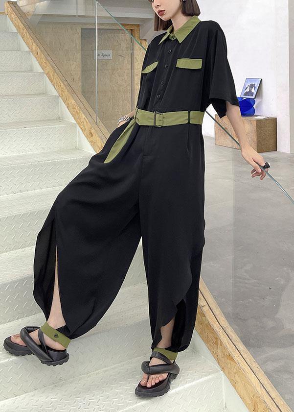Diy Black Patchwork Button Outfits Rompers Summer