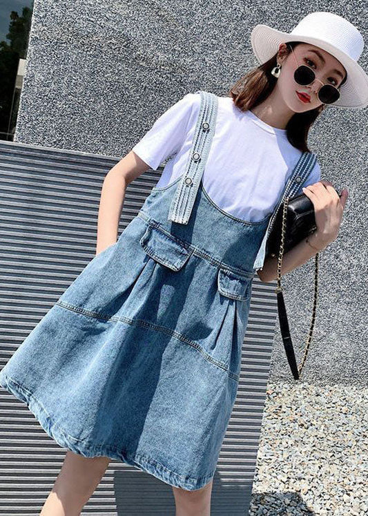 Diy Blue Oversized Patchwork Denim Strap Dress Two Piece Set Clothing Summer