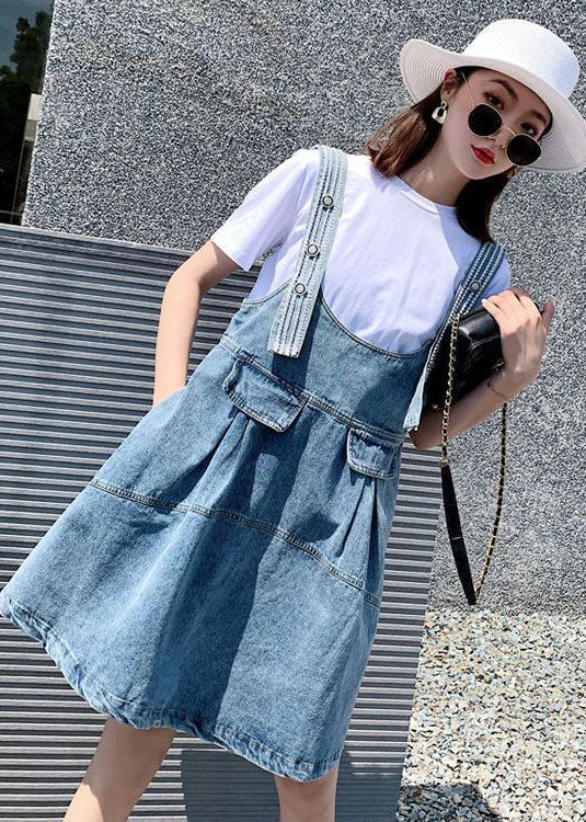 Diy Blue Oversized Patchwork Denim Strap Dress Two Piece Set Clothing Summer