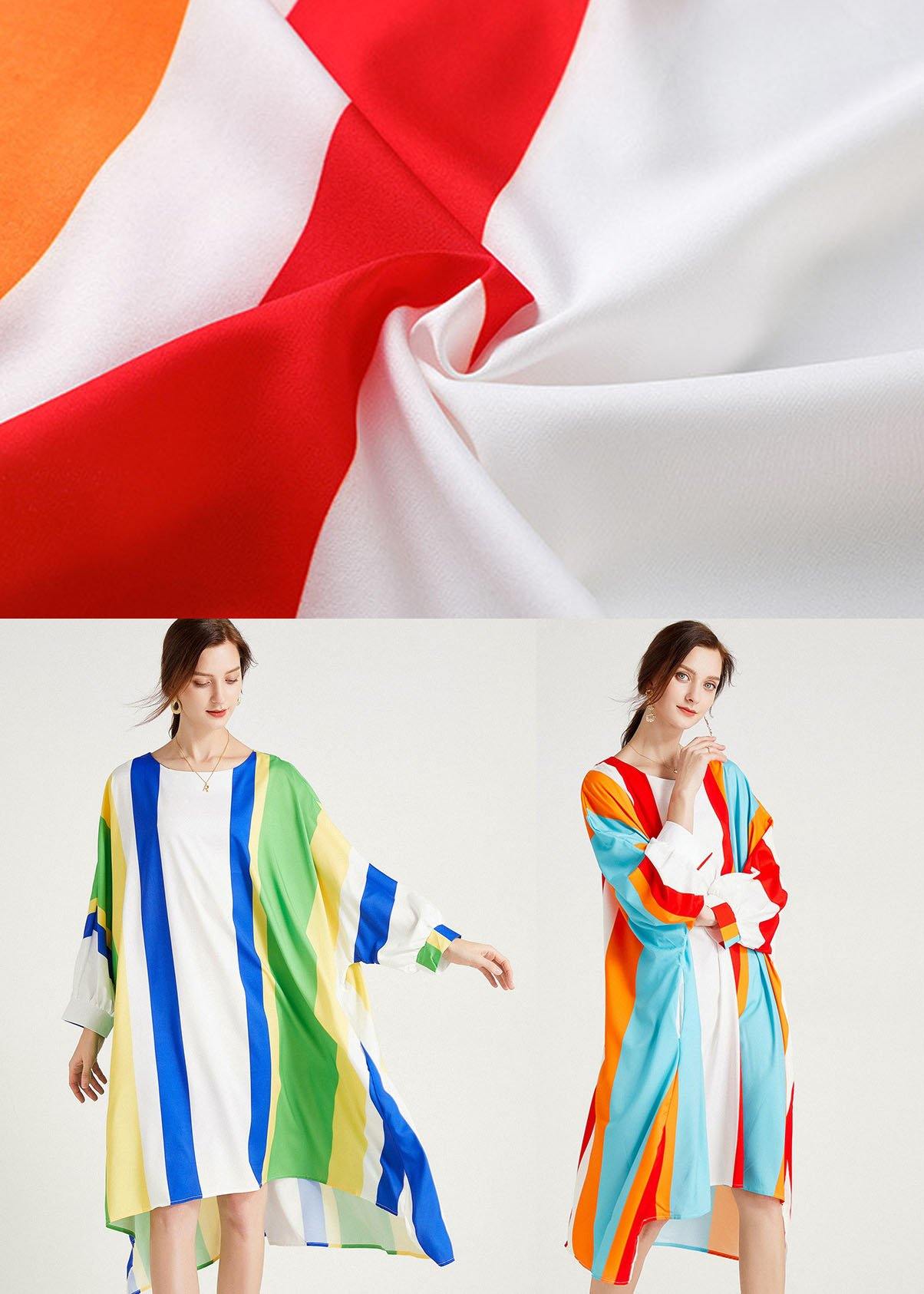 Diy Blue Striped Loose Bat Wing Sleeve Striped Summer Long Sleeve Dress