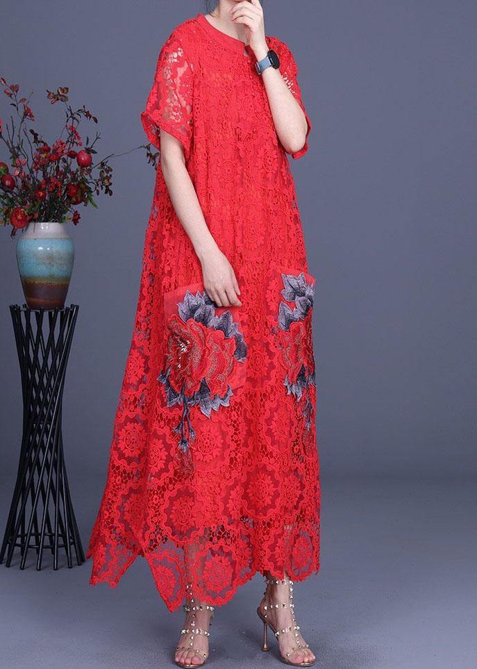 Diy Chocolate Embroideried Pockets Lace Button Summer Dresses