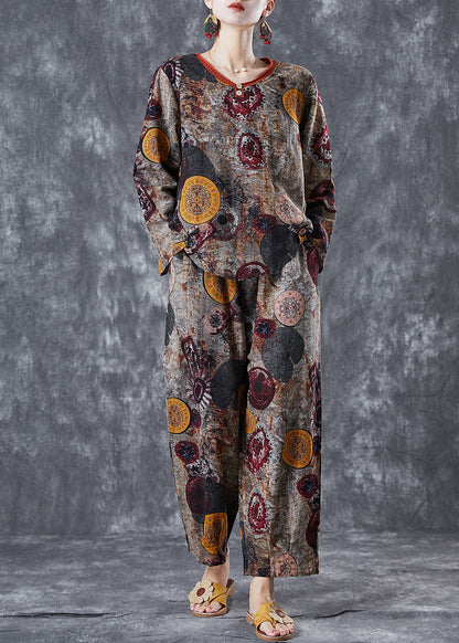 Diy Coffee Oversized Print Cotton Two Pieces Set Fall