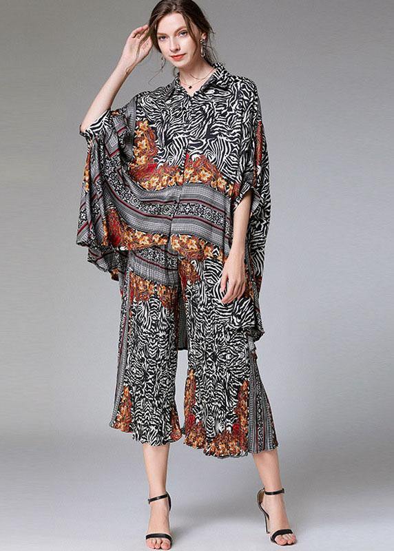 Diy Color Block Zebra Pattern Asymmetrical Design Print Spring Chiffon Two-piece Set Half Sleeve