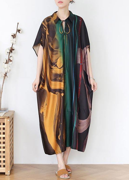 Diy Green Print Tie Mid Summer Chiffon Dress