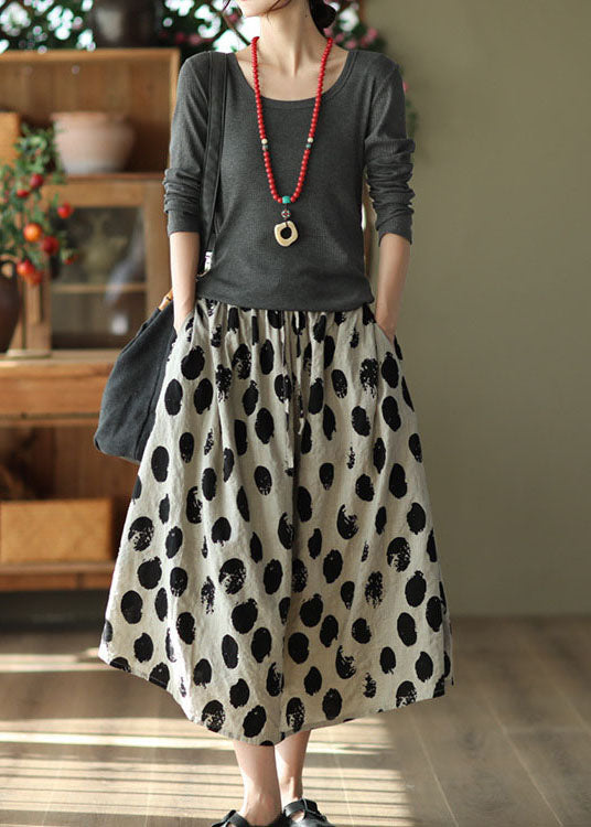 Diy White Flowers Wrinkled Exra Large Hem Print Linen Skirts Spring
