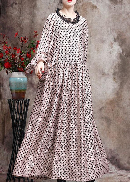 Diy Khaki Dot Silk Patchwork Lace Mid Dress Summer