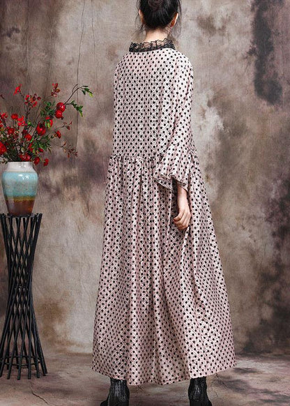Diy Khaki Dot Silk Patchwork Lace Mid Dress Summer