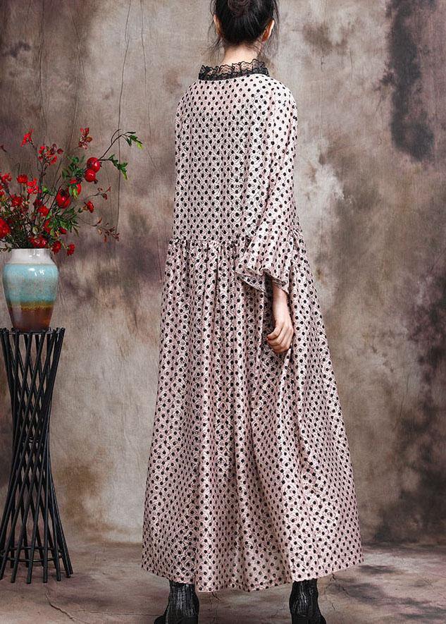 Diy Khaki Dot Silk Patchwork Lace Mid Dress Summer