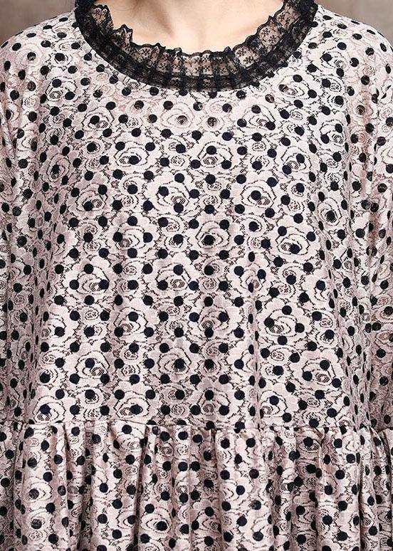 Diy Khaki Dot Silk Patchwork Lace Mid Dress Summer