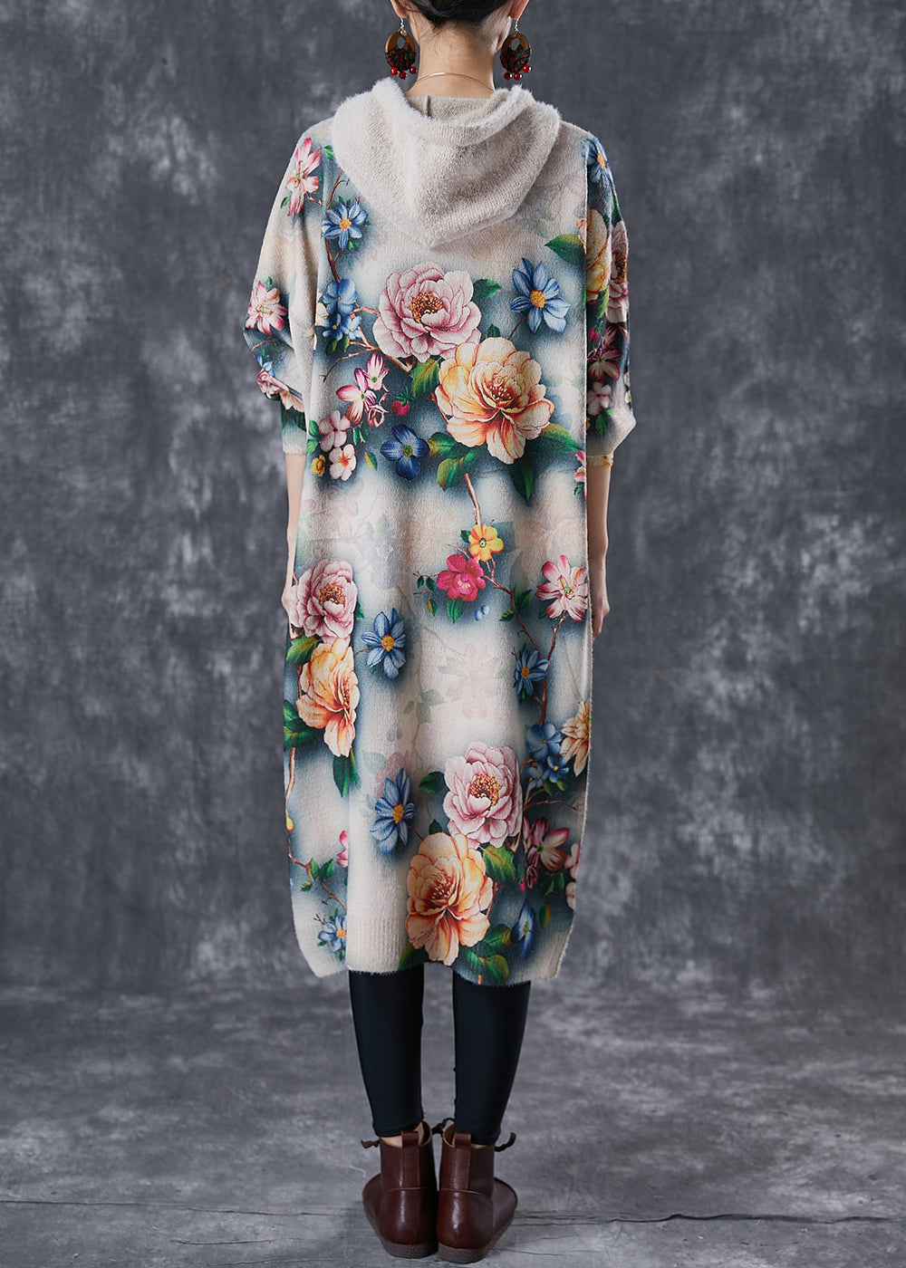Diy Khaki Hooded Mink Velvet Knitted Mid Dress Winter