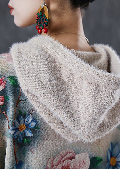 Diy Khaki Hooded Mink Velvet Knitted Mid Dress Winter