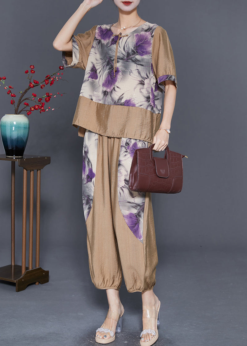 Diy Khaki Oversized Patchwork Tassel Linen Sets 2 Pieces Summer
