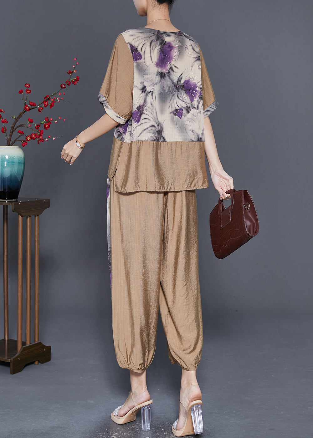 Diy Khaki Oversized Patchwork Tassel Linen Sets 2 Pieces Summer