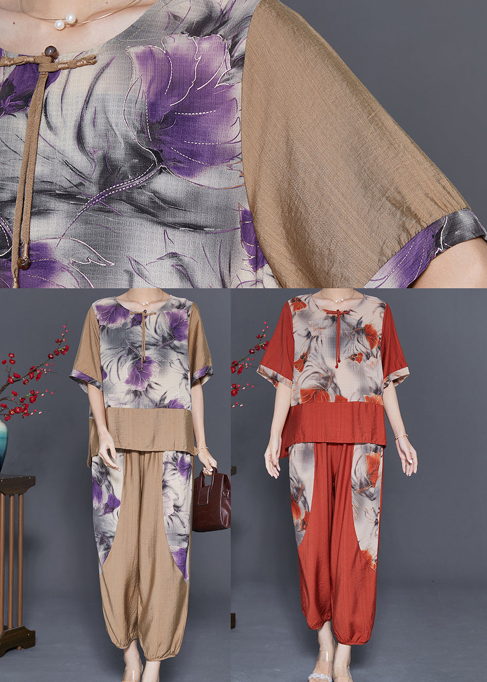Diy Khaki Oversized Patchwork Tassel Linen Sets 2 Pieces Summer
