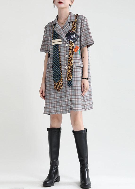 Diy Plaid Peter Pan Collar Pockets Summer Short Sleeve Dress