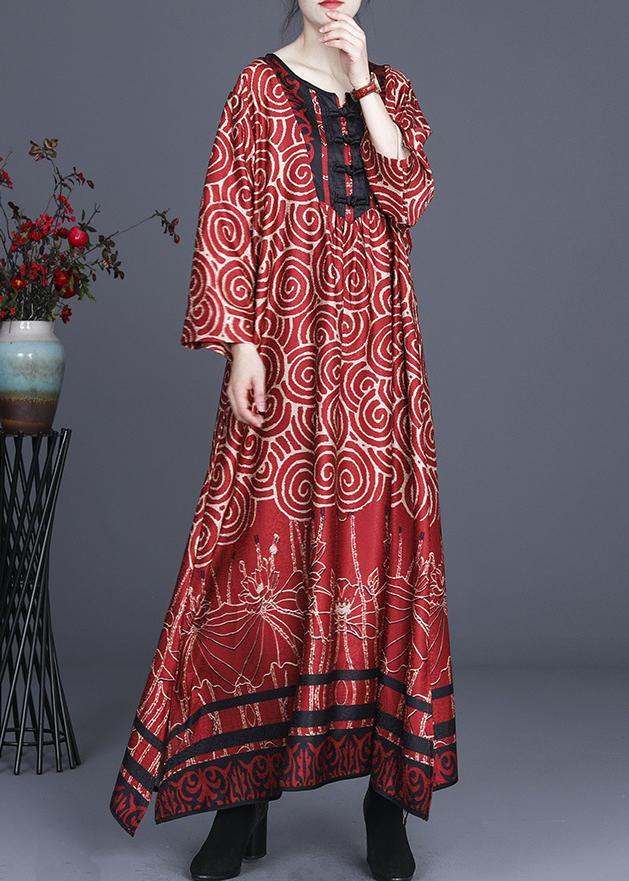 Diy Red Print Oriental Asymmetrical Design Dresses Summer Spring
