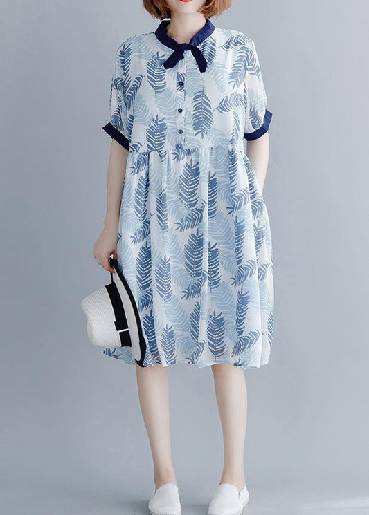Diy Royal Blue Print Patchwork Maxi Summer Chiffon Dress