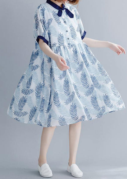 Diy Royal Blue Print Patchwork Maxi Summer Chiffon Dress
