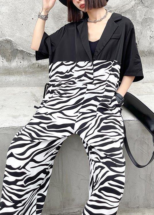 Diy White Zebra Pattern Patchwork Jumpsuit Shorts Summer
