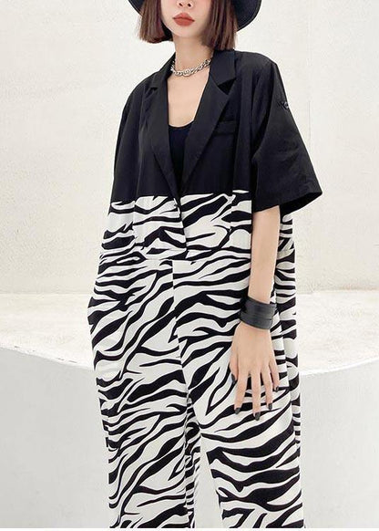 Diy White Zebra Pattern Patchwork Jumpsuit Shorts Summer