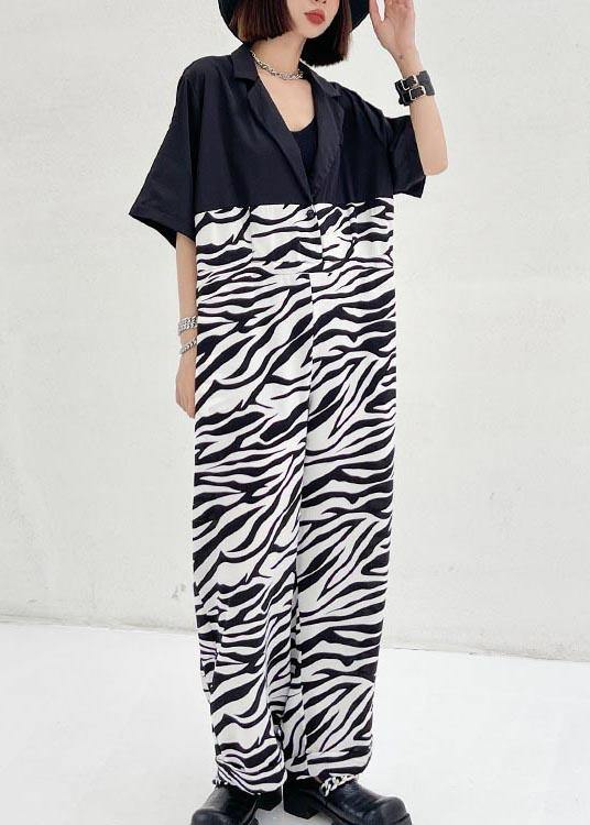 Diy White Zebra Pattern Patchwork Jumpsuit Shorts Summer
